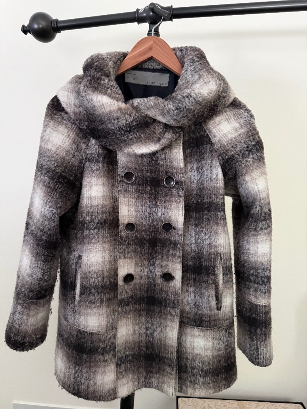 Zara Basic Double Breasted Plaid Neck Winter